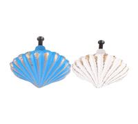 NUOBESTY 2pcs Shell Drawer Pulls Iron Single Hole for Room Cabinets | Blue and White Pair, Retro Mediterranean Style, Decorative Look, Convenient Installation, Good Hardness
