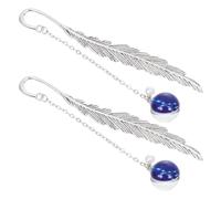 NUOBESTY 2pcs Silver Iron Luminous Bookmarks with Natural Stone, Lightweight and Creative Page Locators, Decorative Bookmarks for Book Club and Reading Gifts