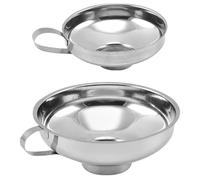 NUOBESTY 2pcs Stainless Steel Wide Mouth Funnel Set with Handle, Multi-function Metal Funnels for Transferring Oil, Juice, and Grains, Kitchen Liquid Dispensing Tool for Cooking and Canning