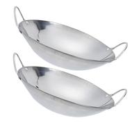 NUOBESTY 2pcs Stainless Steel Wok Pan Set 8-Inch Thickened Small Korean Ramen Pot Double Handle Cooking Tool for Hot Pot and Stir Fry