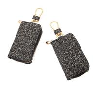 NUOBESTY 2pcs Universal PU Leather Car Key Holder Pouch with Zipper Coin Pocket Waterproof Key Fob Cover for Car Protective Mini Bag for Everyday Use in Black Gold