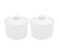 NUOBESTY 2Pcs White Ceramic Soup Bowls with Lids 380Ml Porcelain Stew Pots for Slow Cooking and Serving, Round Tureens Suitable for Home Kitchen and Dining