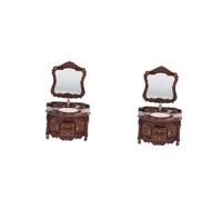 NUOBESTY 2sets Antique Style Miniature Dollhouse Bathroom Sink Wash Basin Cabinet Mirror for Mini House Decor for Doll House Supplies and Bathroom Scene Prop