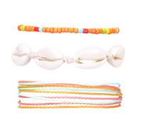 NUOBESTY 3 Piece Bohemian Anklets with Wax Thread Shell and Beads Orange
