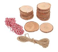 NUOBESTY 30 Pcs Unfinished Natural Pine Wood Slices with Hole Round Wooden Discs for Crafts and DIY Projects Sturdy Rustic Tree Bark Rounds with Twine for Wedding Ornaments and Seasonal