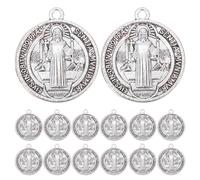 NUOBESTY 30Pcs Silver Saint Benedict Medal Pendants, Catholic Sacramental Charm for Rosary Bracelet & Necklace, Vintage Religious Medal for Devotional