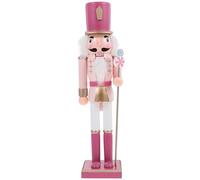 NUOBESTY 38cm Wooden Christmas Nutcracker Figures, Painted Nutcrackers Decorations Pink Soldier Figure Festive Collectible for Table Decor, Thanksgiving Decor, Christmas Ornaments