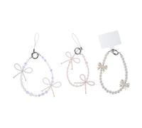 NUOBESTY 3pcs Cute Phone Charm Wrist Strap with Pink Blue Butterfly and Pearl Beaded Chains Cell Phone Lanyard for Secure Attachment Easy Hook Design for Bags Cameras Women Accessories
