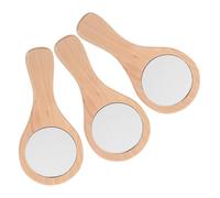 NUOBESTY 3pcs Hand Held Mirror Portable Makeup Compact with Wooden Handle and Glass Surface, round Shape, Natural Wooden Finish, for Purse and Office Use by Women and Men
