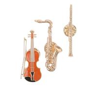 NUOBESTY 3pcs Vintage Musical Instrument Brooch Pins Set Featuring Saxophone, Trumpet, and Flute in Golden Alloy, for Artistic Expression and Unique Decoration on Hats, Jackets,