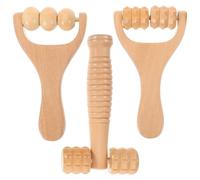 NUOBESTY 3pcs Wooden Massage Roller Tool for Foot and Body, Hand Held Roller Massager with No Burrs, Multi-Functional Massage Tool for Home and Hotel Use, Beige Colour for Relaxing Legs