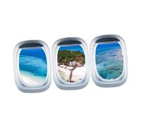 NUOBESTY 3sheets Aircraft Window Sticker Sea Landscape Mural Decal for Wall Decor Removable Faux Window Wall Stickers