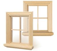 NUOBESTY 4-Grid Miniature Dollhouse Window Frames Birchwood Doll House Accessories Tiny Room Decoration