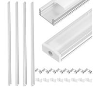 NUOBESTY 4 Sets LED Aluminum U-Shaped Channel Diffuser Kit 50Cm with Mounting Clips and End Caps for LED Strip Light Installation Aluminum Alloy Light Strip Profile System for Indoor