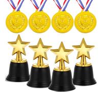 NUOBESTY 4 Sets Mini Star Trophies and Medals Star Award Trophy Golden Winner Medal for Classroom Winning Reward Prizes Sport Tournament Event Competitions