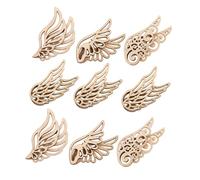 NUOBESTY 40pcs Unfinished Angel Wings Wood Slices Hollow-Out Patches for DIY Crafting, Tree Hanging Decorations and Card Making Embellishments, Natural Wood Color Random Style