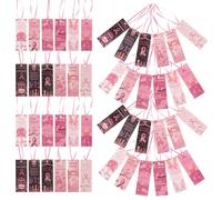 NUOBESTY 48Pcs Inspirational Quote Bookmarks with Laminated Pink Ribbon String, Breast Cancer Awareness Paper Bookmarks for Women, Reading Accessories and Fundraiser Supplies
