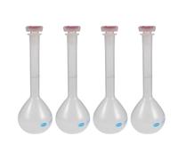 NUOBESTY 4pcs 250ml Plastic Volumetric Flasks with Stoppers, Breakresistant and Accurate Measurement, Narrow Neck Design for School and Professional Laboratory Environments