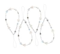 NUOBESTY 4pcs Beaded Phone Charm Strap with Faux Pearl Star Shell Stable Lightweight Wrist Lanyard for Summer Beach Style Phone Camera Decoration