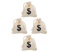 NUOBESTY 4pcs Canvas Drawstring Bags with Letter Design Small Canvas Pouch for Game Coins Snacks Party Favors and Decor