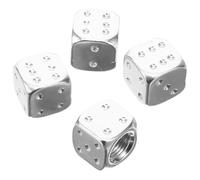 NUOBESTY 4Pcs Dice Style Tire Valve Caps Silver Metal Car Tire Stem Covers Leak-Proof Truck Suv Wheel Valve Dust Caps for Automotive and Bike Accessories