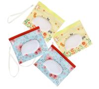 NUOBESTY 4pcs Eva Wet Wipes Pouch with Strap and Self Lock Design, Portable Reusable Tissue Dispenser Case for Travel, Suitable for Cosmetics and Makeup Remover Cotton, Attach to Shopping