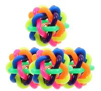NUOBESTY 4pcs Interactive Rubber Dog Chewing Balls with Bells, Wear-resistant Rainbow Squeaky for Puppies and Most Dog Breeds, for Chasing and Playing