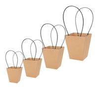 NUOBESTY 4pcs Kraft Paper Flower Bouquet Bags Bouquet Tote Bags with Handle Practical Stylish Design for Ceremony Wedding Small Potted Plants