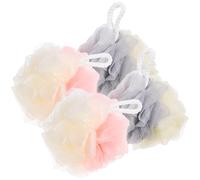 NUOBESTY 4pcs Large Dual-Color Bath Loofah Mesh Balls for Body Exfoliating and Skin Cleaning, Soft Foaming Shower Scrubbers with 50-Type Net in Light Pink, Grey, and Apricot for Bathing