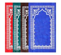 NUOBESTY 4pcs Portable Muslim Prayer Mat Lightweight Foldable Polyester Prayer Carpets in Purple Blue and Dark Green Soft Padded Islamic Rugs for Men and Women Eid Festival Worship