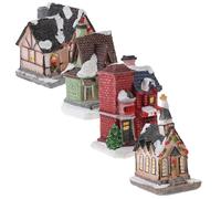 NUOBESTY 4pcs Resin Christmas Luminous House Ornaments with Button Battery Included, Fine Workmanship and Delicate Details, Xmas Desktop Adorn for Living Room and Dining Room