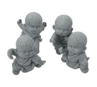NUOBESTY 4Pcs Small Grey Sandstone Kung Fu Monk Buddha Statues Feng Shui Meditating Figurines Desktop Ornaments for Home Office Car Decoration