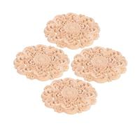 NUOBESTY 4pcs Unpainted Round Wood Appliques Natural Carved Flower Pattern Wooden Onlays for Furniture Walls Dressers DIY Decoration Corner Ornaments
