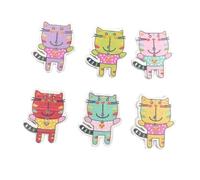 NUOBESTY 50pc Colourful Cartoon Hug Cat Wooden Buttons 2 Holes Mixed Pack DIY Printed Snaps for Sewing Scrapbook Projects