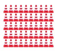 NUOBESTY 50Pcs Mini Traffic Cones Educational Toys - Red Road Signs for Kids Traffic Knowledge Teaching, Pretend Play, Diy Sandbox, and Construction Models