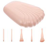 NUOBESTY 5pcs Beige Makeup Brush Set with Shell Mirror Case Mini Travel Cosmetic Brushes for Eye Shadow Powder and Flat - Professional Makeup Tools for Women