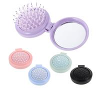 NUOBESTY 5PCS Foldable Mini Massage Hair Comb Set with Mirror, Compact Portable Travel Hairbrush for Women and Men, Round Folding Pocket Hair Brush in Assorted Colors (Green, Pink, Blue,
