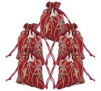 NUOBESTY 5pcs Japanese Style Metallic Gold Crane Drawstring Bags 10x13cm Small Organza Pouches for Jewelry Storage Wedding and Party Favor Bags