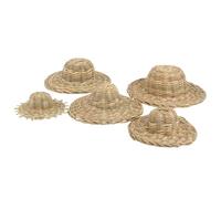 NUOBESTY 5pcs Mini Hand-woven Dark Brown Straw Hats Doll Costume Accessories Photo Props Craft Decorations Set for Dollhouse and Home Ornament