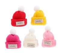 NUOBESTY 5pcs Mini Knit Wool Hats Christmas Tree Ornaments DIY Craft Accessories Tiny Handmade Decorations for Gifts and Holiday Party Fun