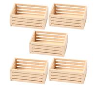 NUOBESTY 5Pcs Mini Wooden Storage Crates - 1:12 Scale Pine Wood Baskets Miniature Containers for Dollhouse Furniture, Food & Toy Organization
