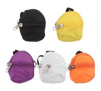 NUOBESTY 5pcs Mini Zipper Backpack Keychain Set - Miniature Coin Purse Travel Pouch with Functional Zipper for Keys and Earbuds - Black, Yellow, Orange, Purple, White
