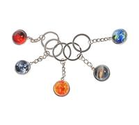 NUOBESTY 5pcs Noctilucent Solar System Planet Keychains with Glass Ball Pendant, Glow in The Dark Key Rings for Backpack and Car Decor, Themed Key Hanging Charms Set