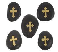 NUOBESTY 5pcs Polished River Pebbles Engraved Crosses Black Natural Prayer Stones 4-6cm Inspirational Faith Rocks for Church Supplies and Baptism