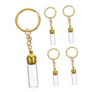 NUOBESTY 5pcs Small Transparent Glass Perfume Bottles with Gold Caps Mini Refillable Keychain Bottles for Essential Oils Creative Drift Design Decorative Pendant Accessories