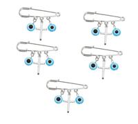 NUOBESTY 5PCS Turkish Blue Eye Pendant Cross Pin Set Delicate Decorative Clothing Pins for Casual Wear Unique Coat Adornment Beautiful Color Lasting Luster for Festivals Parties