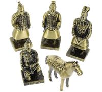NUOBESTY 5pcs Vintage Alloy Terracotta Warriors Figurines Metal Craft Statues Home Decor Miniature Sculptures with Flat Bottom Compact for Desktop Display