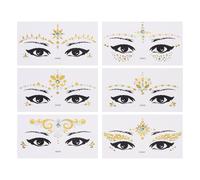 NUOBESTY 6pcs Gold Foil Face Jewels Temporary Stickers for Halloween Party Makeup Eye Decoration Masquerade Cosmetic Decals Random Style