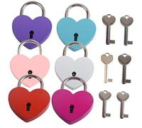 NUOBESTY 6pcs Heart Shaped Padlocks with Keys Small Metal Locker Locks for Luggage Jewelry Boxes Diary Storage - Assorted Pink Purple Blue Red Silver Colors, Travel and Home Security