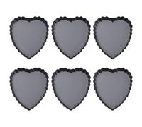 NUOBESTY 6pcs Mini Heart Shaped Tart Pans Nonstick Fluted Edge Cake Molds with Removable Bottoms for Home Baking, 4-inch Black Grey Quiche and Muffin Bakeware Set for Valentine’s Day